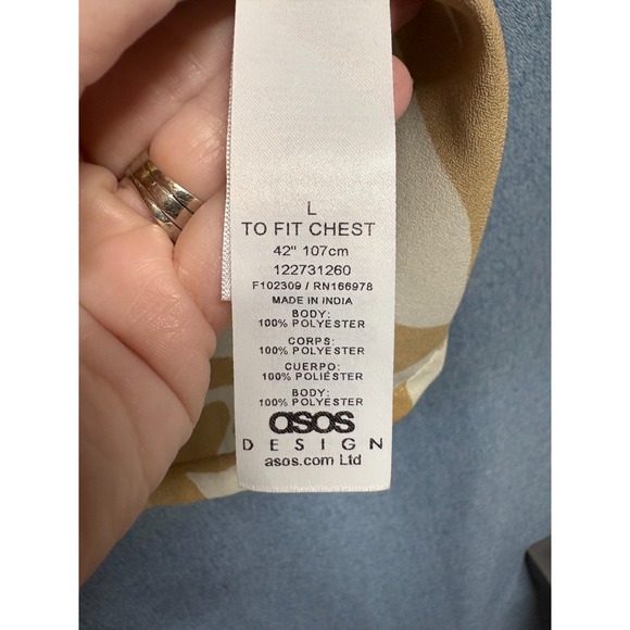 ASOS DESIGN Men's Large L Tan Beige Button Up Shirt Short Sleeve Trendy Chic - Picture 6 of 9